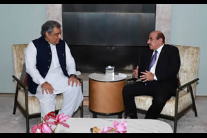 Federal Minister for Maritime Affairs Ali Haider Zaidi meets his Qatari counterpart, Minister for Transport Jassim Saif Ahmed Al Sulaiti